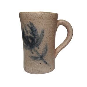 Studio Pottery Mug with Salt Glaze Shaving Cup? Blue Flower
